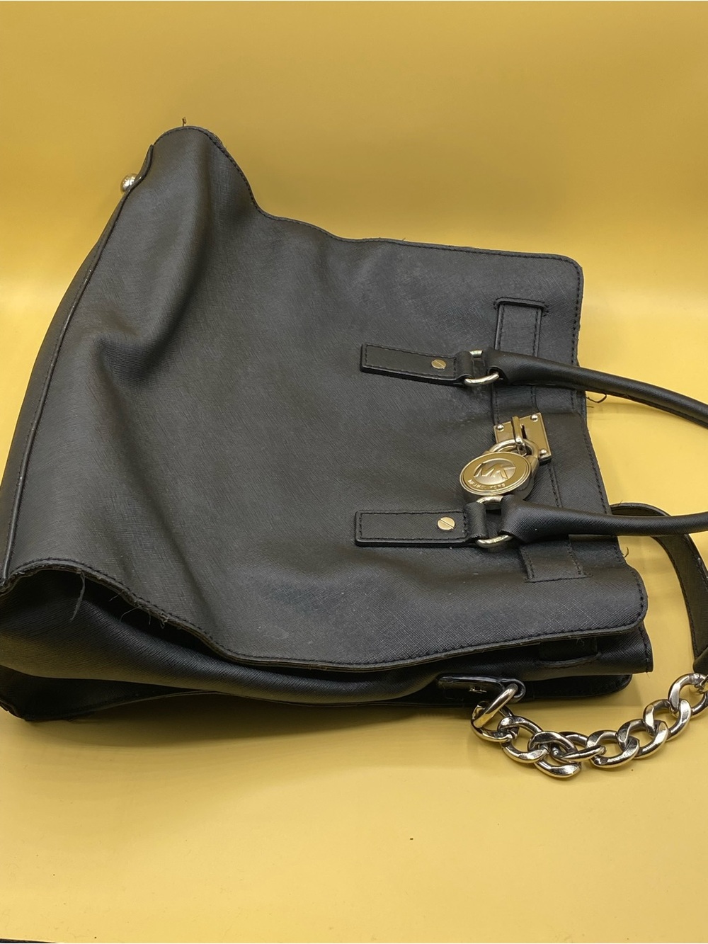 Michael Kors Black Leather Shoulder Tote with Gold Hardware - Picture 2 of 5